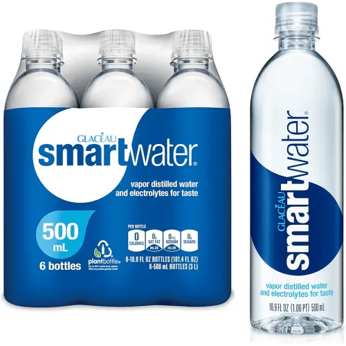 smartwater Vapor Distilled Premium Water, 16.9 Fl Oz (Pack of 6)