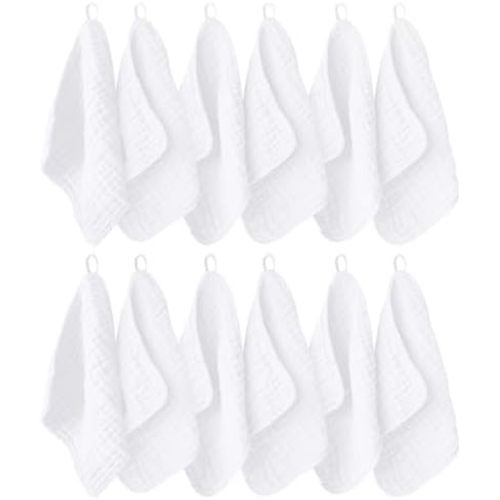 Ease Cubs 12 Pack Muslin Washcloths for Baby - 100% Cotton Baby Wash Cloths for or Baby Face Body Comfy and Soft for Newborn Infants Kids Girls and Boys - 12"x12" - White