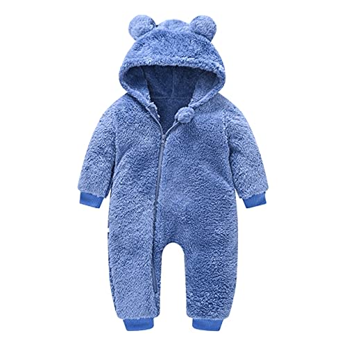 Mokitoni Baby Fleece Jumpsuits Infant Bear Ear Snowsuit Newborn Hooded Romper Warm Coat