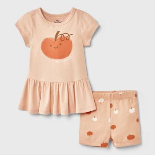 Baby Girls' 2pc Smiling Pumpkin Peplum T-Shirt and Bike Shorts Set - Cat & Jack™ Peach Orange