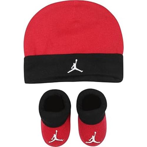 Nike Jordan Infant Baby Hat and Booties Set (Red(LJ0102-R78)/Black, 0-6 Months)