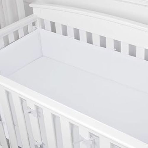 Breathable Crib Liner Cushioned Pads, 4 Pcs Bedding Set for Cornor Side Bumpers Liner Padded (White)
