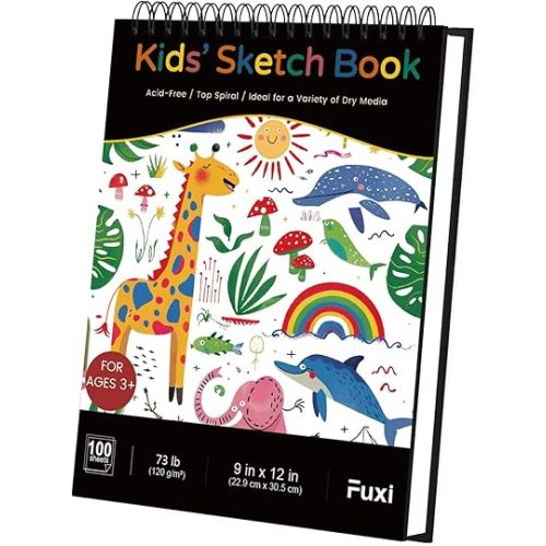 Sketch Book for Kids, 9" x 12" Kid Sketchbook, 100 Sheets (73lb/120gsm) Drawing Paper for Kids, Spiral Sketch Pad for Kid, Christmas Gifts for Grandkids.