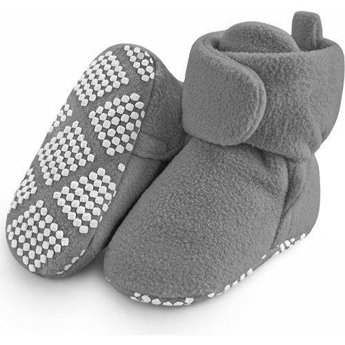 Pro Goleem Fleece Baby Booties, Warm Cozy Baby Slippers, Stay On Sock Shoes, Easy to Put on, Unisex Baby Gifts, Soft Non-Slip Adjustable Newborn Boots for Boys and Girls
