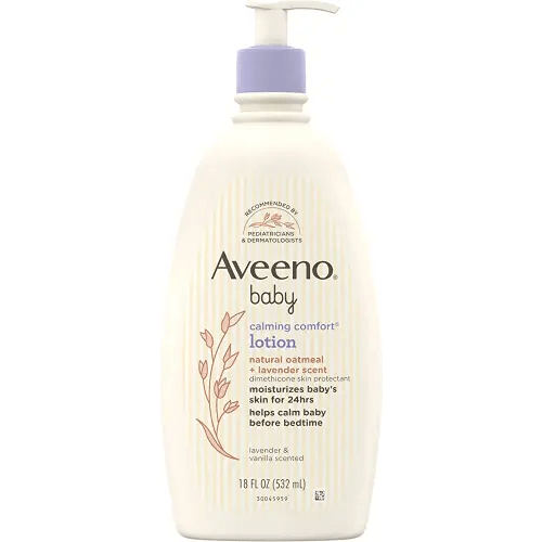 Aveeno Baby Calming Comfort Moisturizing Lotion with Relaxing Lavender & Vanilla Scents, Non-Greasy Body Lotion with Natural Oatmeal & Dimethicone, Paraben- & Phthalate-Free, 18 fl. Oz