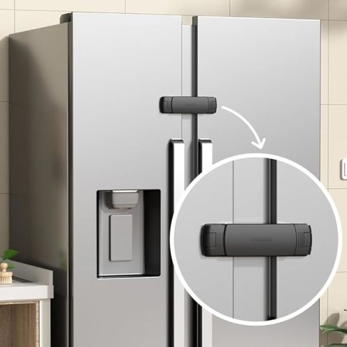 Mom's Choice Gold Awards Winner - EUDEMON 1 Pack Latest French Fridge Lock French Door Refrigerator/Freezer Lock Apply to Max 3.54"(90mm) Two Door Gap Distance for Kids & Babies,Easy to Install(Black)