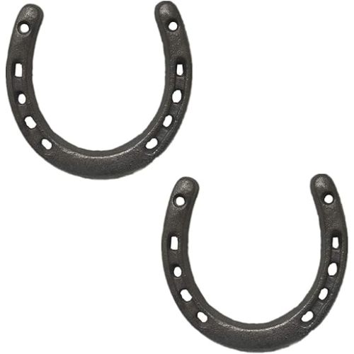 Cast Iron Horseshoe Wall Decor, Medium Horseshoe Sturdy Cast Iron 5 Holes On Each Side for Indoor Or Outdoor(2 pack)…