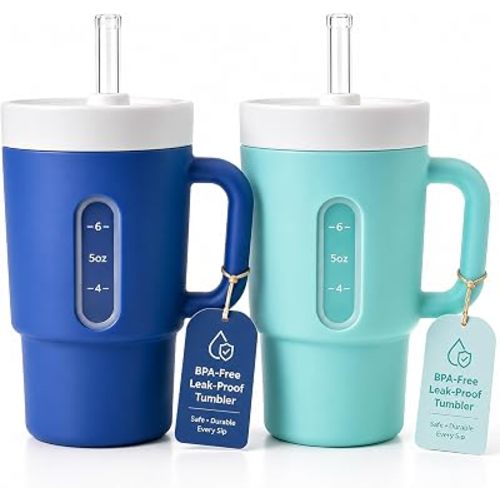 DeeCoo 7oz Silicone Sippy Cup with Straw, BPA-Free, 2-Pack