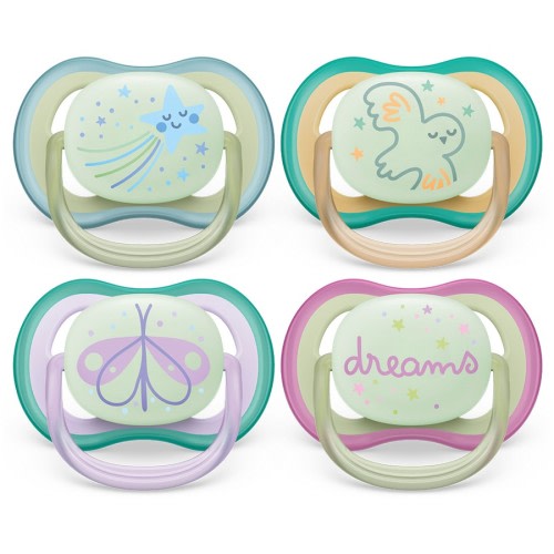 Philips Avent Ultra Air Soother Nighttime Glow 0-6 months 2 Pack - Assorted*