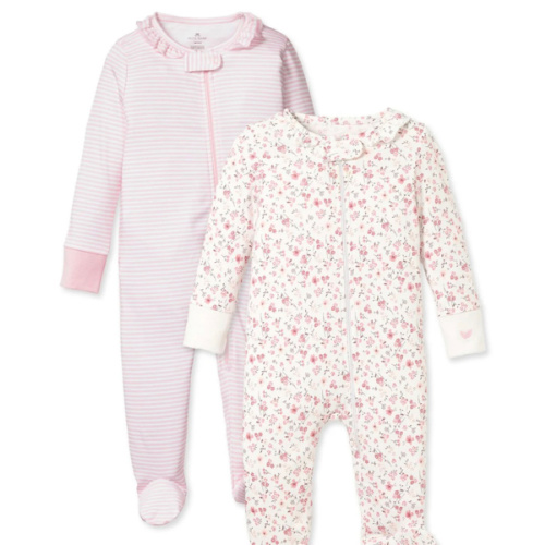 Baby's Pima Ruffle Collar Romper Duo in Pink Stripe & Dorset Floral