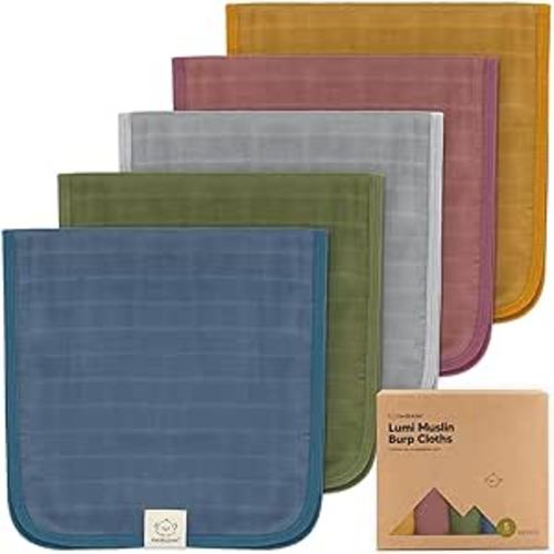 5-Pack Muslin Burp Cloths for Baby Boys, Girls - Baby Burp Cloths, Burp Clothes for Baby Girl, Boy, Neutral Burping Cloths for Babies, Burp Rags, Viscose from Bamboo Cotton Burp Cloth (Corals)