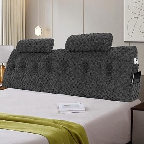 Large Headboard Pillow with 2 Pack Neck Roll Pillow Wedge Pillow Bed Rest Reading Pillow Bolster Triangular Pillow for Sitting in Bed-Backrest Positioning Support (King:76x8x20 Inches,Dark Grey)