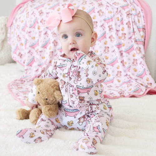 Bathtime Besties Ruffle Zipper Footie | Pink