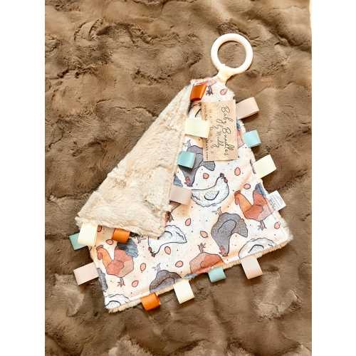 Chicken Tag Lovey / Gender Neutral Blanket / Security Comfort Blanket/ Soft Minky Toy / Sensory Toy
