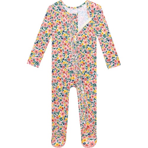 Baby Maybelle Ribbed Ruffle Floral Fitted Footie Pajamas