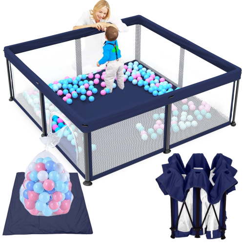 G TALECO GEAR Baby Playpen with Mat, Foldable Playpen for Babies and Toddlers, Portable Travel Play Yard, Blue