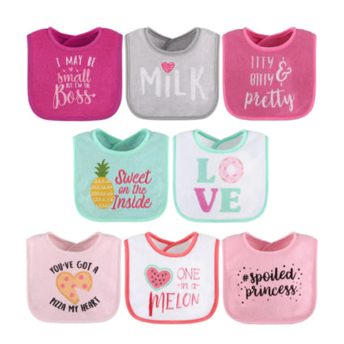 Pink Baby Girl Terry Bib Set of 8 Collection