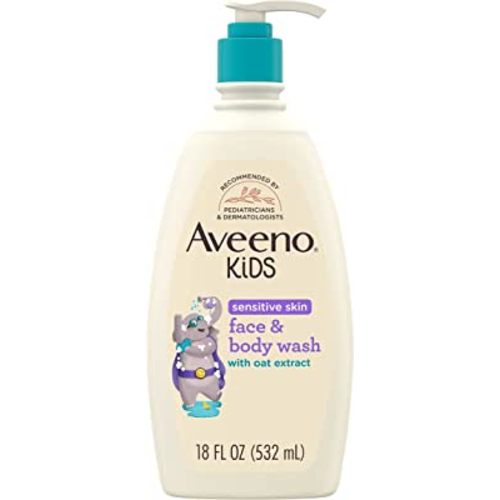Aveeno Kids Sensitive Skin Face & Body Wash with Oat Extract, Gently Washes Away Dirt & Germs Without Drying, Tear-Free & Suitable for All Skin Tones, Hypoallergenic, 18 fl. Oz