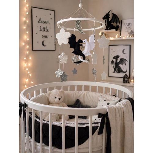 Black and White Dragon Baby Mobile, Yin Yang Nursery Mobile, Neutral Crib, Fantasy Baby Gift, Dragon Nursery Decor, Newborn Baby shower gift