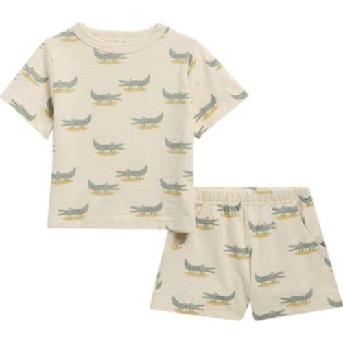 Alligator Print Cotton T-Shirt & Shorts Set, 12-18M