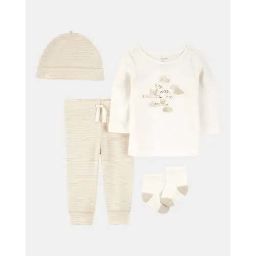 Baby 4-Piece Cloud Print Outfit Set - White/Tan | Carter's