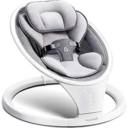 Munchkin Baby Swing, Portable and Lightweight, Bluetooth Enabled Electric Infant Rocker with Natural Sway in 5 Ranges of Motion, Newborn Nursery Essentials, White/Grey