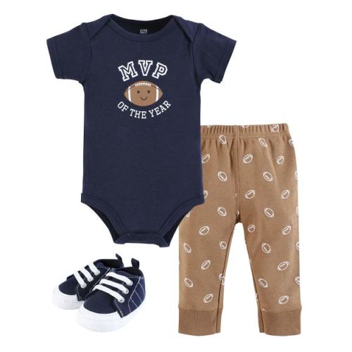 Hudson Baby Infant Boys Cotton Bodysuit, Pant and Shoe Set, Mvp Football, 9-12 Months