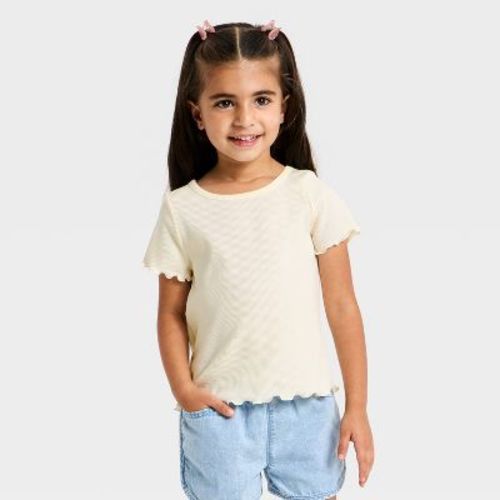Toddler Girls' Short Sleeve Ribbed T-Shirt - Cat & Jack™ Light Cream 12M