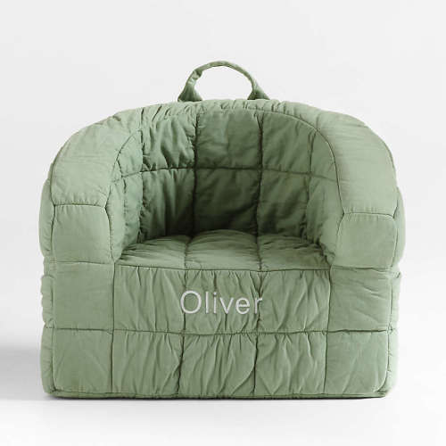 Personalized Large Verte Green Organic Cotton Kids Puffy Lounge Barrel Chair