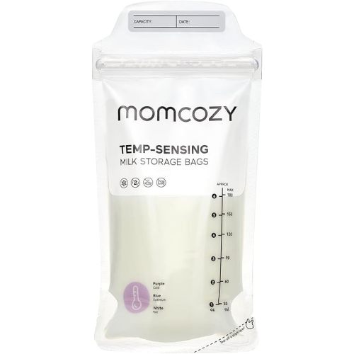 Momcozy Breastmilk Storing Bags, Temp-Sensing Discoloration Milk Storing Bags for Breastfeeding, Disposable Milk Storage Bag with 6 Ounce Self Standing, No-Leak Milk Freezer Storage Pouches, 50pcs