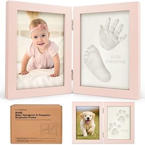 KeaBabies Personalized Baby Hand and Footprint Kit, Quick Dry Clay - Newborn Keepsake Feet and Handprint Kit, Nursery Picture Frame, New Mom Gifts for Baby Showers & Registry (Petal Pink)