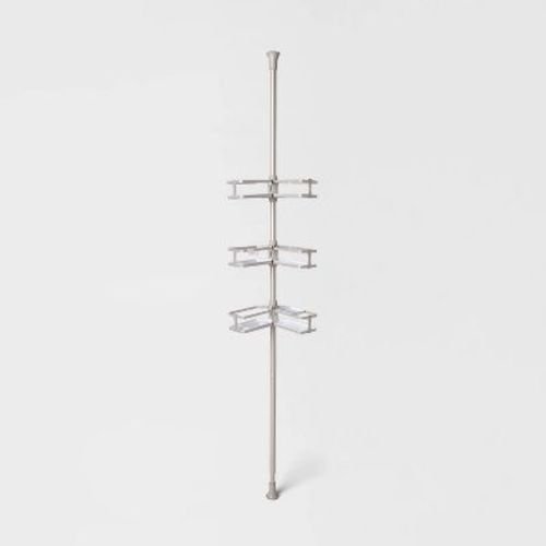 Aluminum Corner Tension Pole Caddy Gray - Threshold™: Bath Organizer with Adjustable Shelves