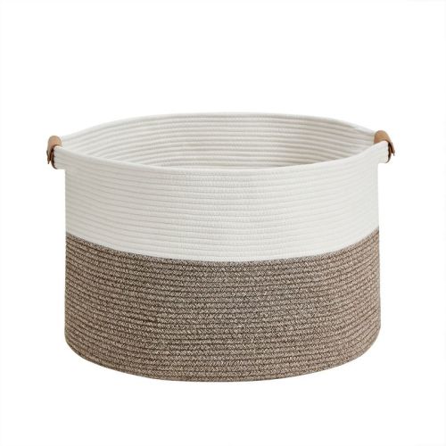 VECELO Woven Storage Basket Decorative Coiled Rope Basket Washable Woven Laundry Basket Round