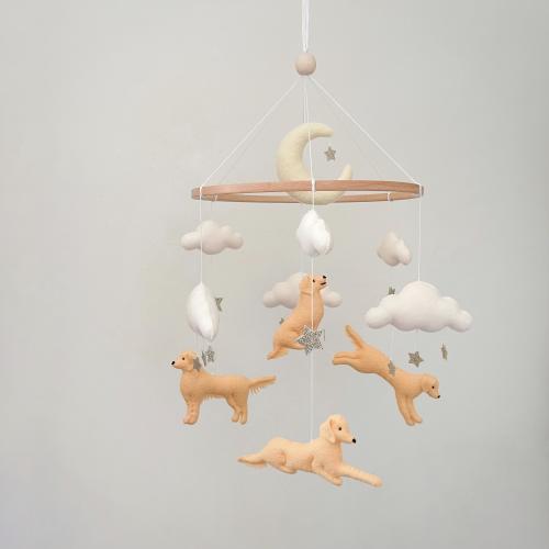 Dog Baby Mobile | Golden Retriever Felt Crib Decor | Handmade Mobile with Stars & Clouds for Dog-Themed Nursery
