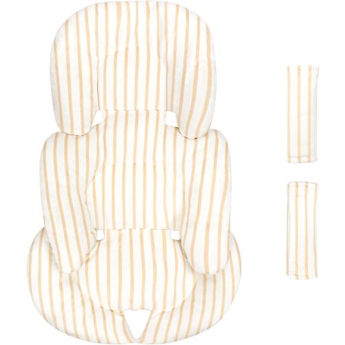 Infant Car Seat Insert, Car Seat Head Support Baby Girls Boys, Soft & Reversible Newborn Carseat Insert Cushion with 2 Strap Covers, for Stroller, Swing, Bouncer (Brown Line)