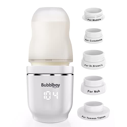 Portable Bottle Warmer,104° Digital Thermostat Baby Bottle Warmer with Upgraded 5 Adapters Leak-Proof Design,Wireless LED Display Travel Bottle Warmer for Breastmilk or Formula