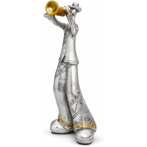 Nostalgic Jazz Trumpet Player Figurine, Resin Retro Trumpeter Sculpture Home Office Desk Decor Ornament, Classic Melody Playing Statue Housewarming Gift, Gold Silver