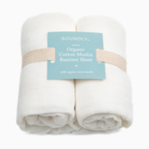 Soundly Organic Cotton Muslin Bassinet Sheet (2 Pack) - White