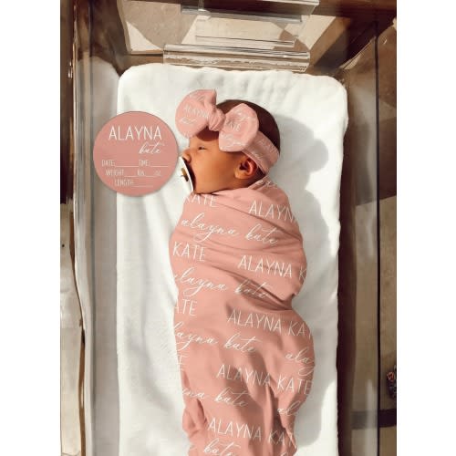 NEW! BABY NAME Swaddle - Baby Boy Swaddle Hat Headband Personalized Newborn Baby Girl Coming Home Outfit Hospital Photo Receiving Blanket