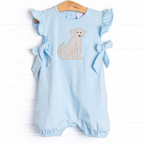 Gingham Golden Applique Bubble Romper, Blue – Stitchy Fish