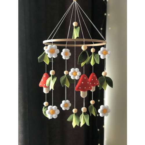 Daisy Mushroom Baby Mobile: Felt Woodland Theme