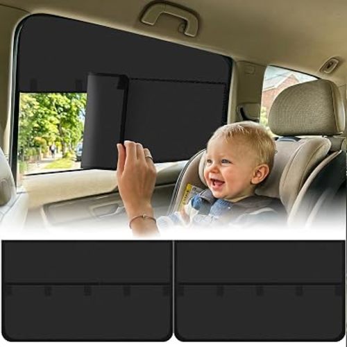 Wolfcar Car Window Shades for Baby, 2 in 1 Magnetic Sun Shade for Rear Side Windows with Hook-and-Loop – Full Sun & UV Protection, Car Curtains for Back Seat Napping & Breastfeeding Privacy, 2 Pcs