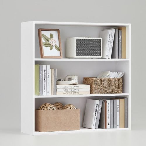 3-Tier Bookshelf, 31.5 Inches Wide,Open Bookcase with Adjustable Storage Shelves, Floor Standing Unit, Cloud White
