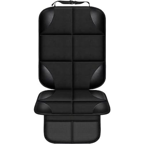 Car Seat Protector for Child Car Seat, 600D Fabric Carseat Seat Protectors, 2 Pack Seat Protector Under Baby Pet Car Seat with Non-Slip Backing, Thickest Padding, Mesh Storage Pockets - Black 1 Pack