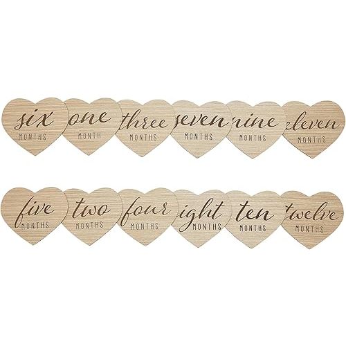 Kate & Milo Heart Shaped Wooden Monthly Milestone Photo Cards, Baby Announcement Cards, Double Sided Photo Prop Milestone Discs, Pregnancy Journey Milestone Markers, Light Wood