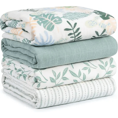 Muslin Swaddle Blankets for Newborn, 4 Pack Cotton Baby Blankets Neutral, Large 31.5 x 43.3 Breathable Soft Receiving Blanket, Essentials Swaddle Wrap Burping Clothes, Sage Green