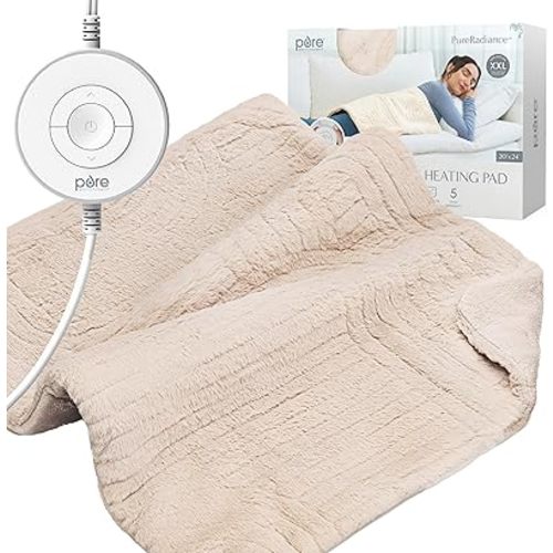 Pure Enrichment PureRadiance Ultra-Wide Luxury Heating Pad for Cramps & Back Pain Relief, Patented Design, Soft Faux Fur & Micromink, 6 Heat Settings, Machine Washable, Large, 20”x24” (Golden Sands)
