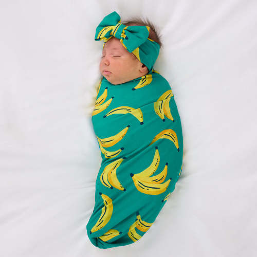 Go Bananas Swaddle & Luxe Bow Headband Set | Little Sleepies
