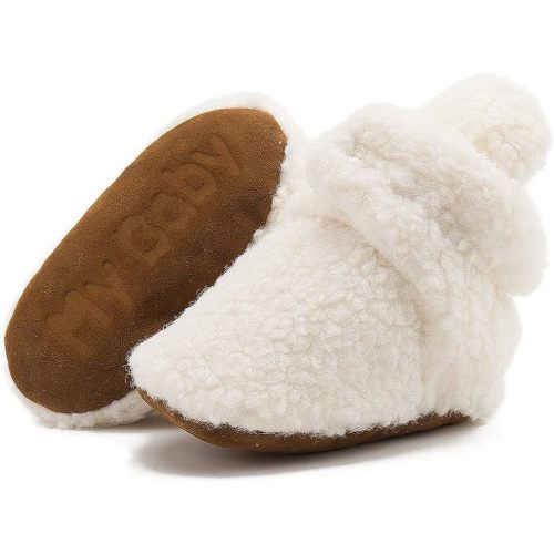 Sawimlgy Newborn Infant Baby Girl Boy Cotton Booties Stay On Sock Slippers Soft Bedroom Shoes Non-Skid Ankle Boots With Grippers Toddler Crib Warm Shoe First Walker Birthday Shower