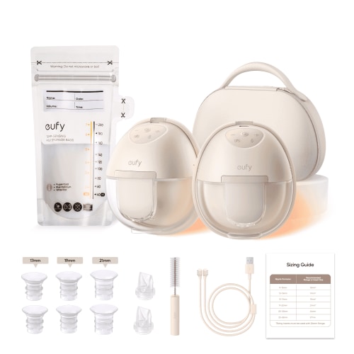 eufy Heated Wearable Breast Pump S1 Pro with Wireless Charging Case and Milk Storage Bag (120 Pieces), Hands-Free with Industry-Leading HeatFlow Tech, in-Bra Use